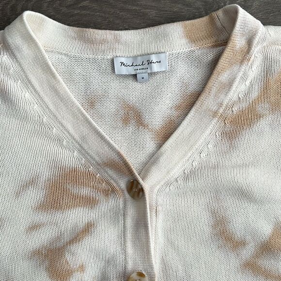 MICHAEL STARS Rylie Tie Dye Cardigan Medium Relaxed Neutral Beige Preppy Coastal - Picture 5 of 12